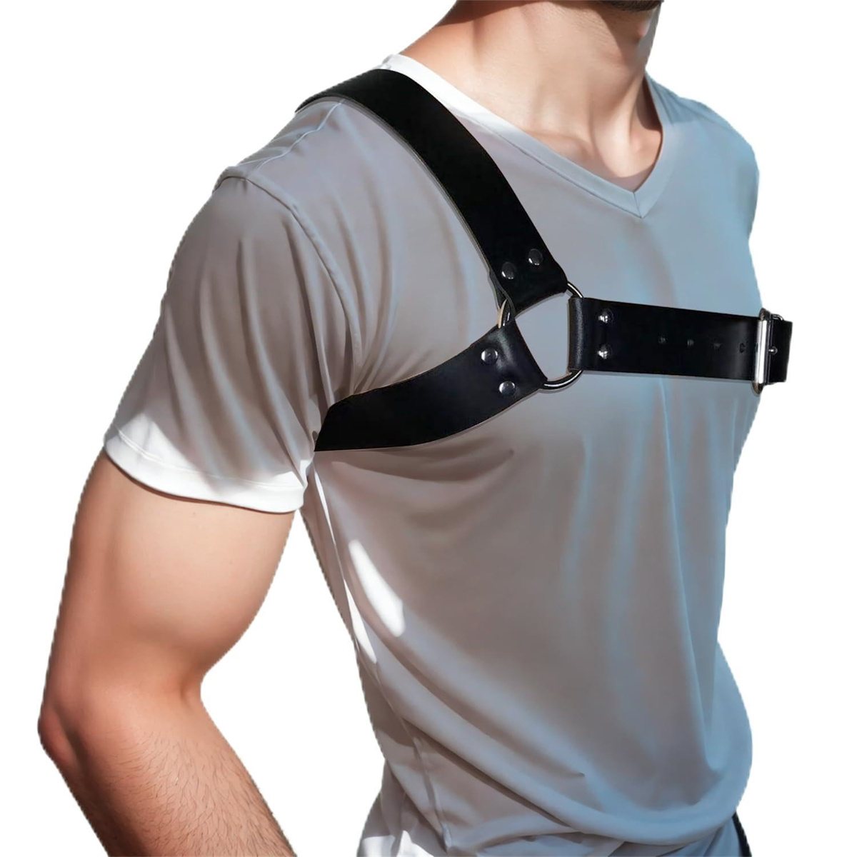 Leather Work Harness - Gotische Herren-Ledergurte, schwarzer Leder-Einschultergurt für Herren