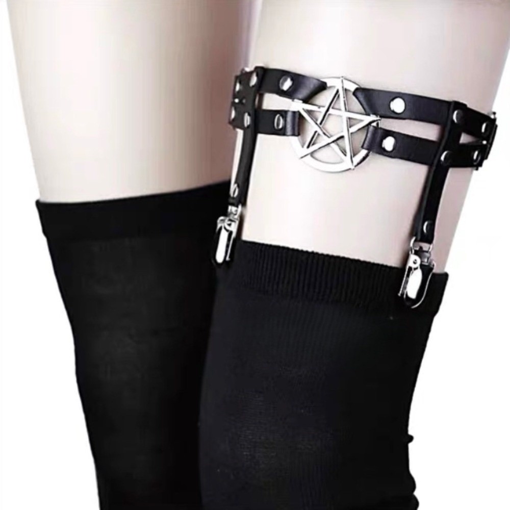 Leather Work Harness - Coole Verstellbare Pentagramm-Beinriemen Punk PU-Leder Strumpfhalter