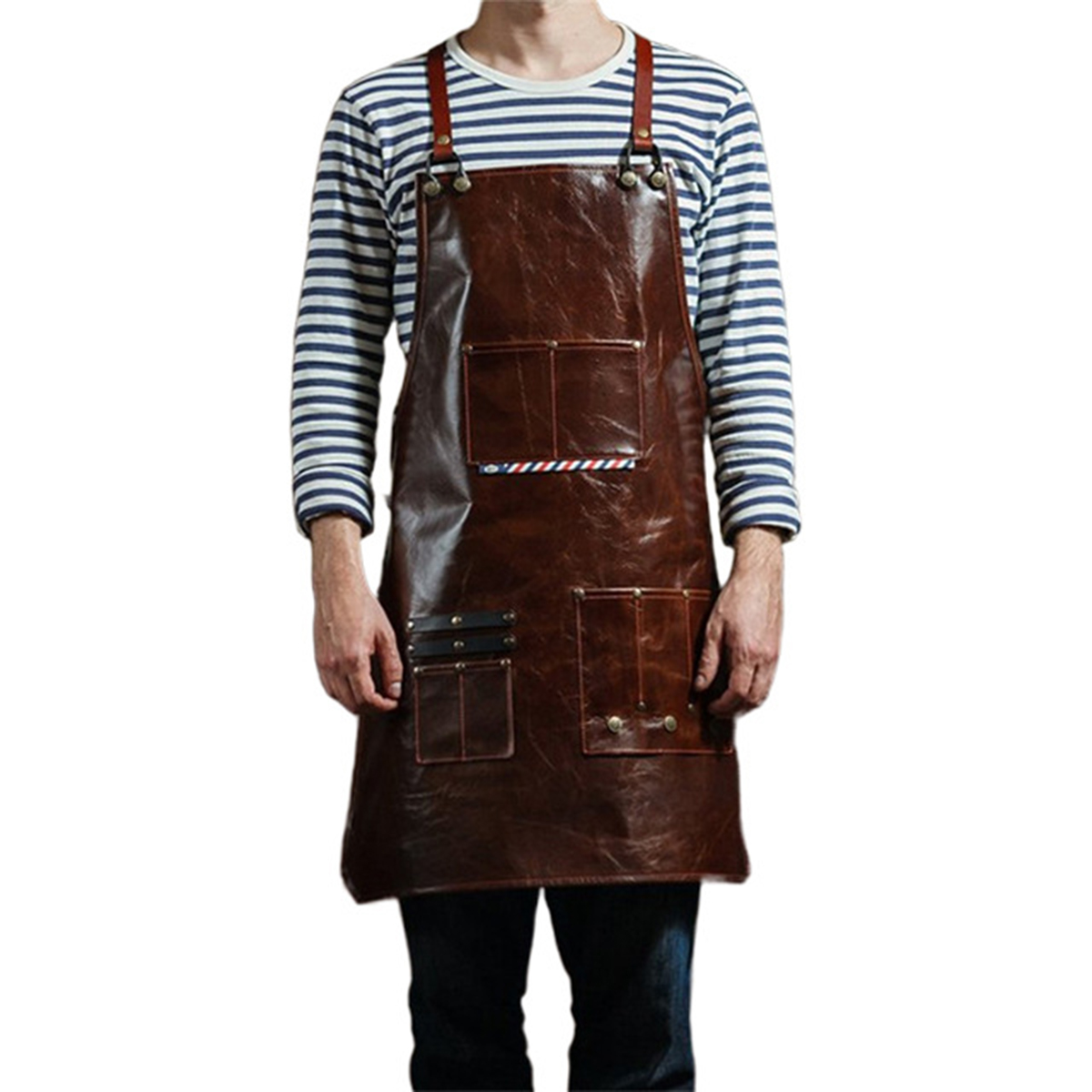 Leatherwork Apron - Herren-Arbeitsschürze aus Leder mit mehreren Taschen,