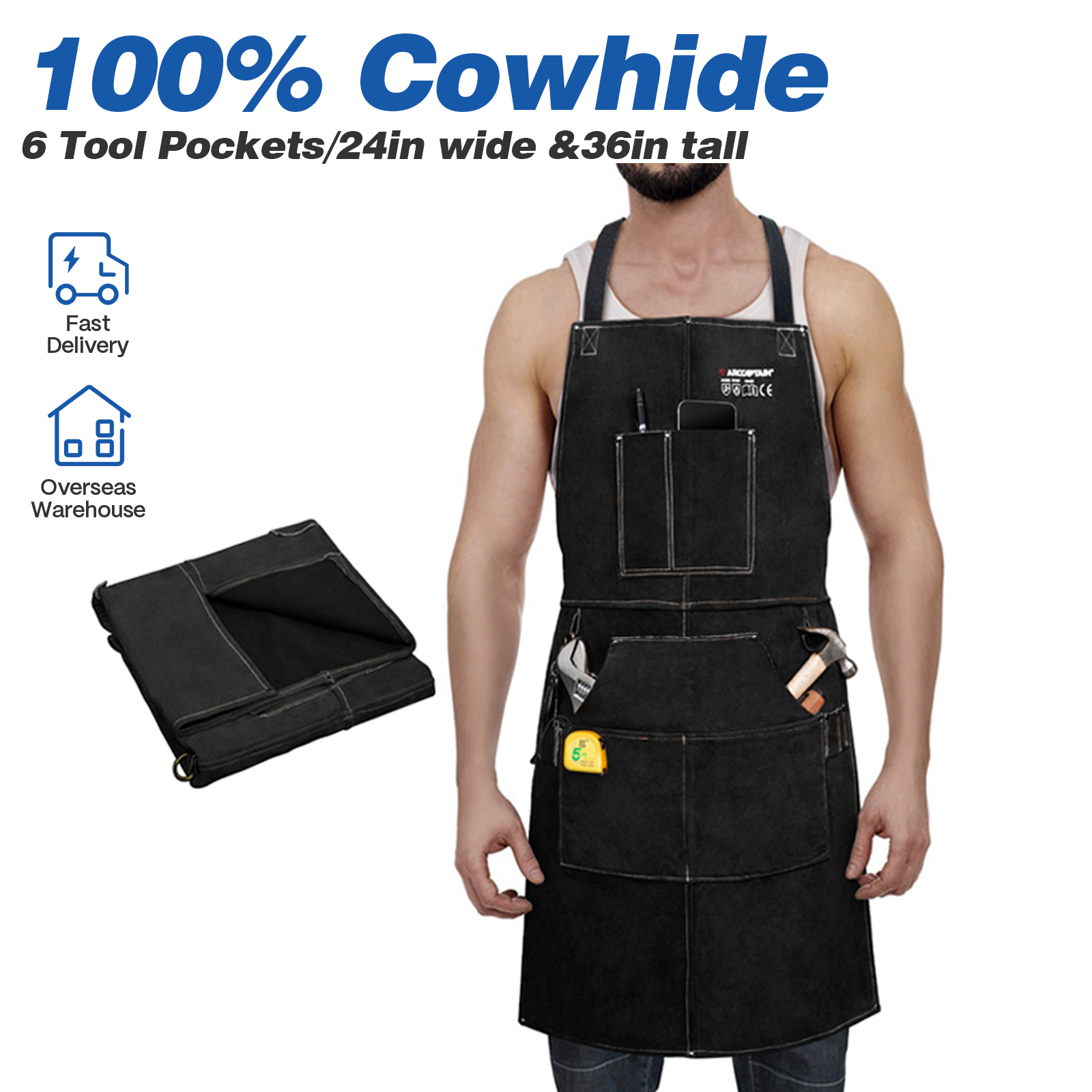 Leatherwork Apron - ARCCAPTAIN Schweißarbeitsschürze aus Leder, hitzeflammenbeständig, Schmied-Schweißschürzen